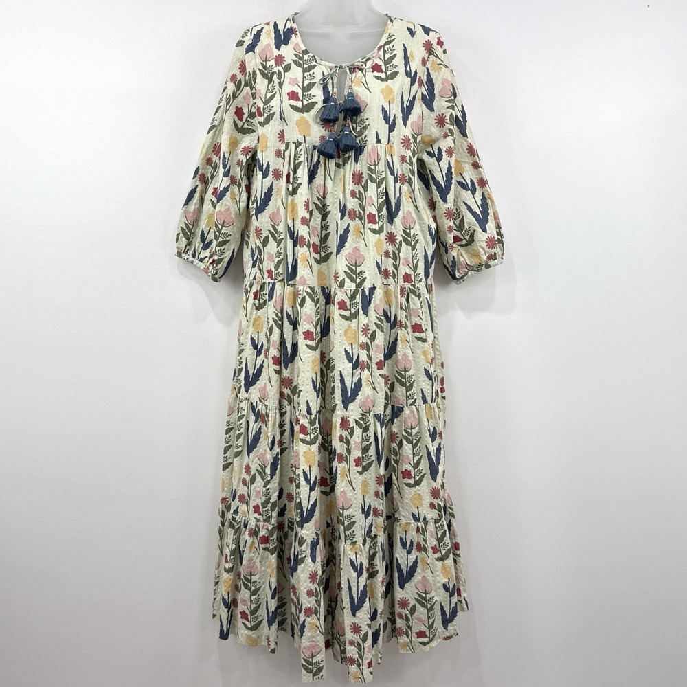 Pink Chicken Indira Dress M Garden Floral Cottagecore Modest Maxi Tassels Boho